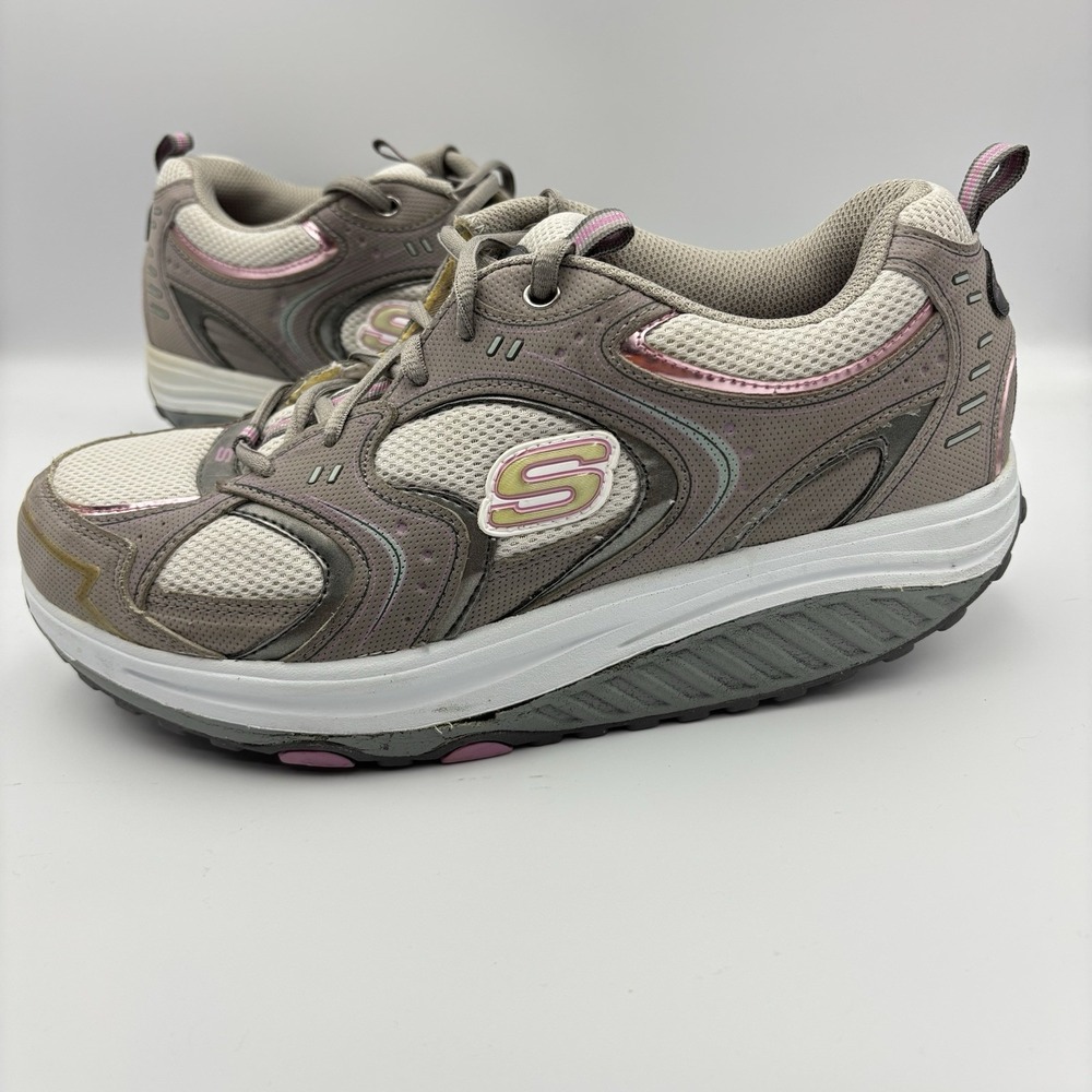 Skechers Shapeups womens 11 gray rocker toning sneakers shoes lace up Active